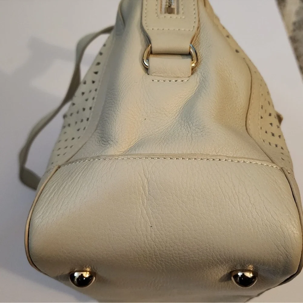 Isaac Mizrahi Leather Chic Cream Satchel